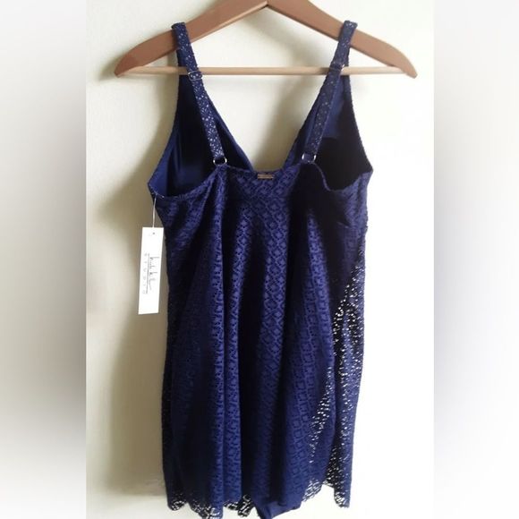 NWT Nicole Miller Crochet Swim Dress Navy Blue - Picture 3 of 5